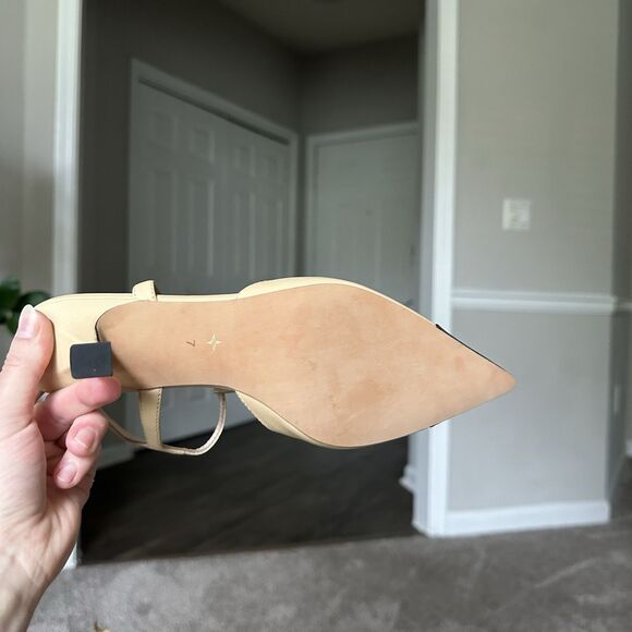 Tuckernuck Nude Leather Margot Kitten Heels Slingback Pumps Closed Pointed Toe 7 - Picture 9 of 14